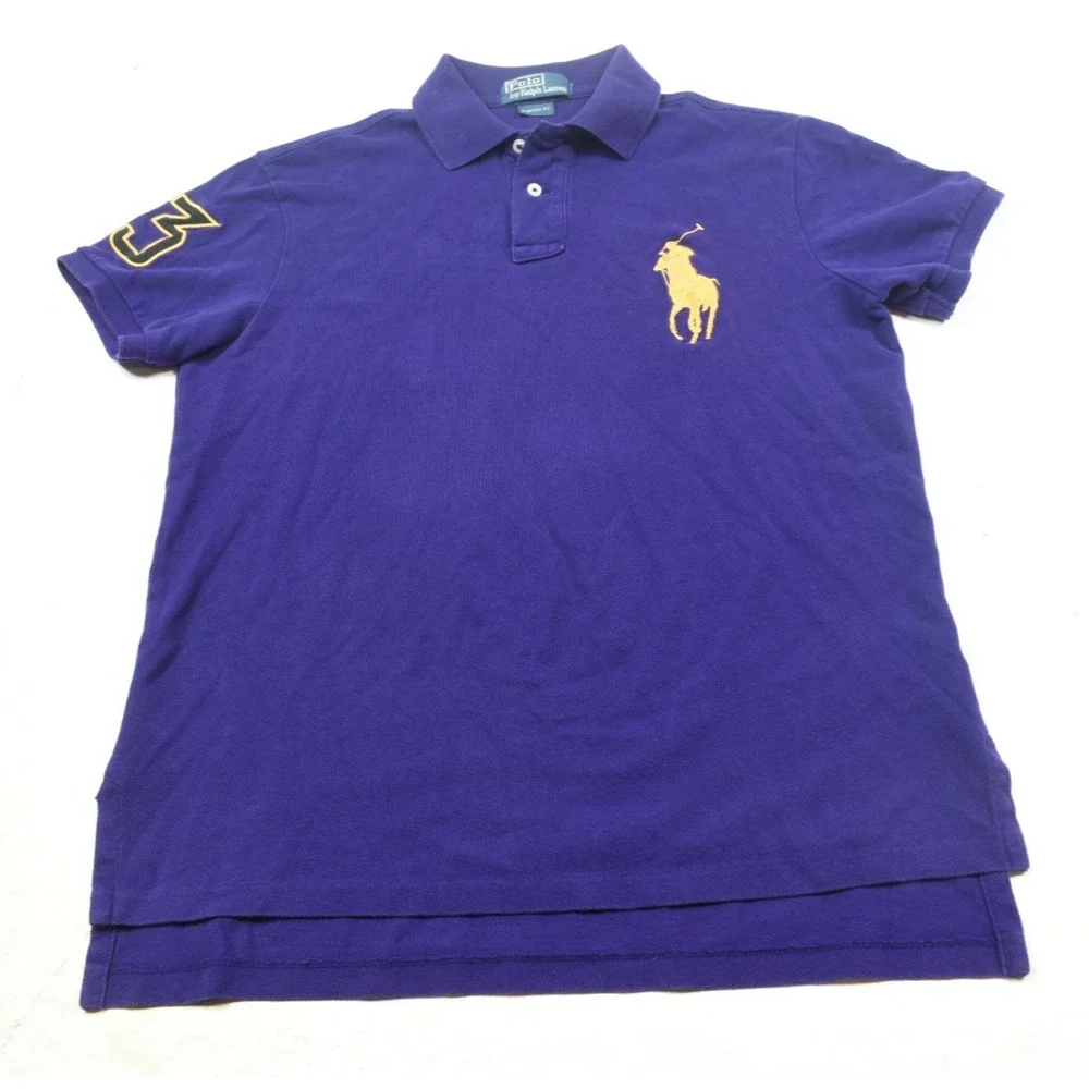 Vintage Polo Ralph Lauren BIG PONY Polo Shirt Mens Medium Purple Short Sleeve